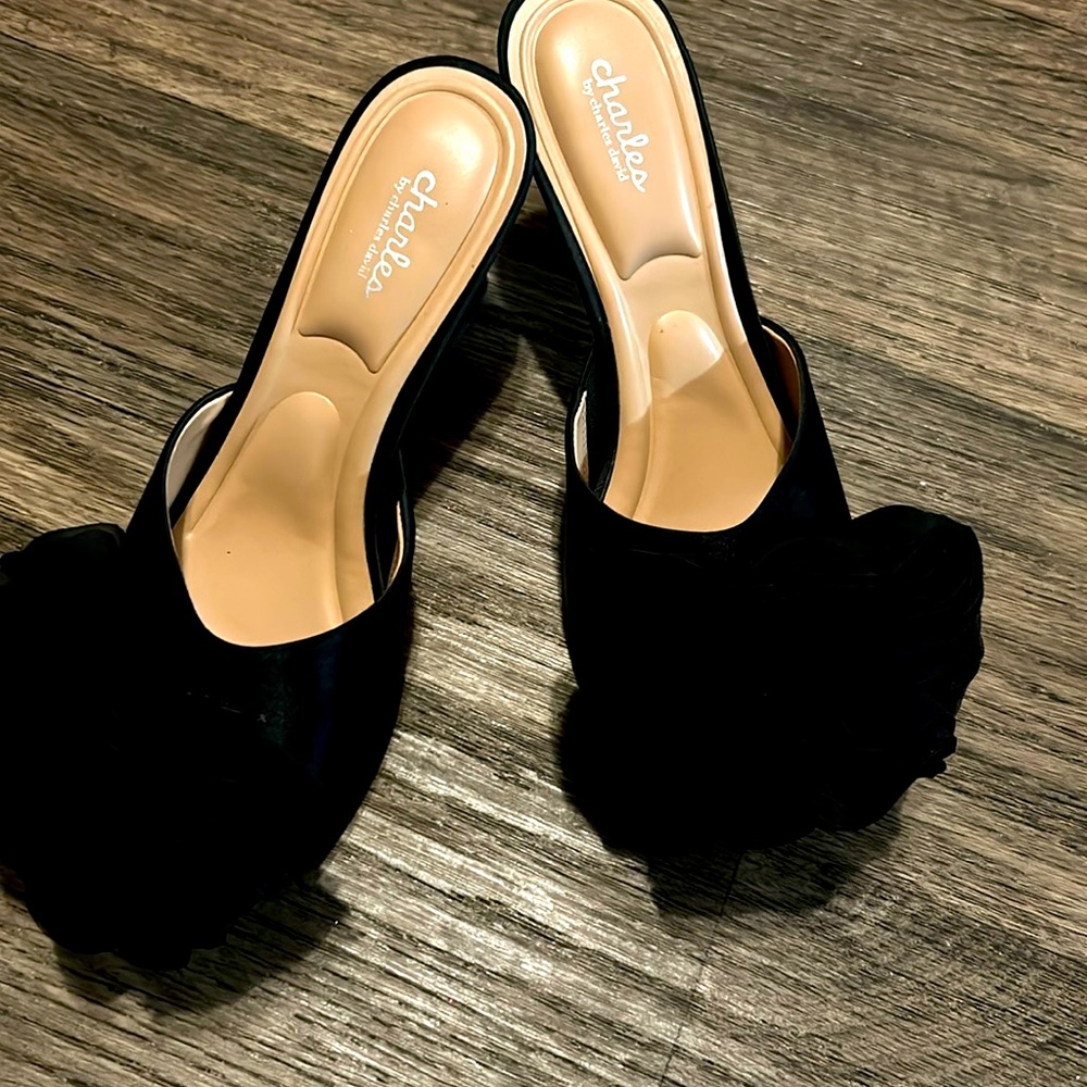 Charles By Charles David Black Rosette Slip-On Mules